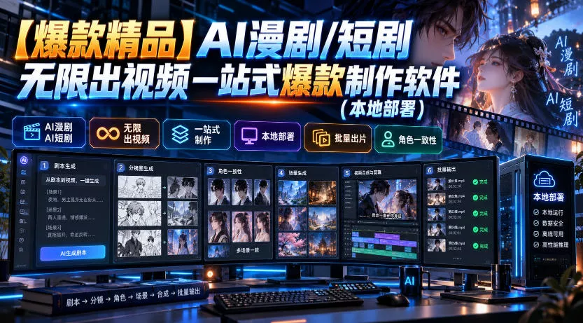 【爆款精品】AI漫剧/短剧无限出视频一站式爆款制作软件(本地部署) - 来及网络