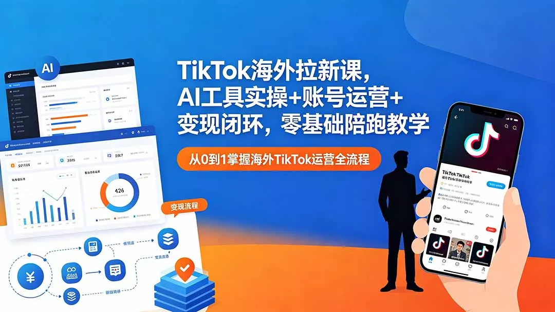 TikTok海外拉新课，AI工具实操+账号运营+变现闭环，零基础陪跑教学 - 来及网络