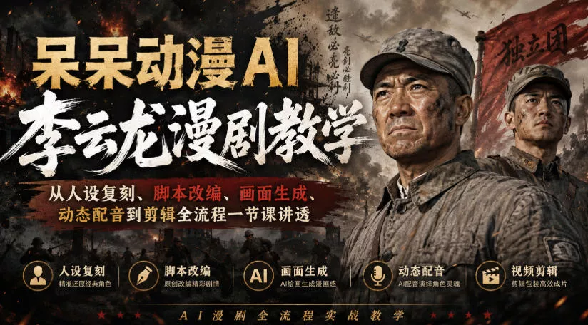 呆呆动漫AI李云龙漫剧教学，从人设复刻、脚本改编、画面生成、动态配音到剪辑全流程一节课讲透 - 来及网络