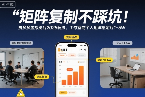 矩阵复制不踩坑！拼多多虚拟类目2025玩法，工作室或者个人矩阵稳定月1-5W【揭秘】 - 来及网络
