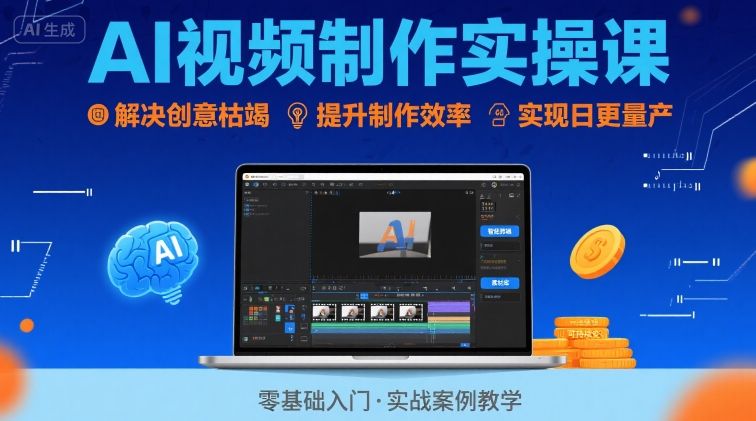 Ai视频制作实操课，解决创意枯竭、效率低下痛点，实现日更量产可持续变现 - 来及网络