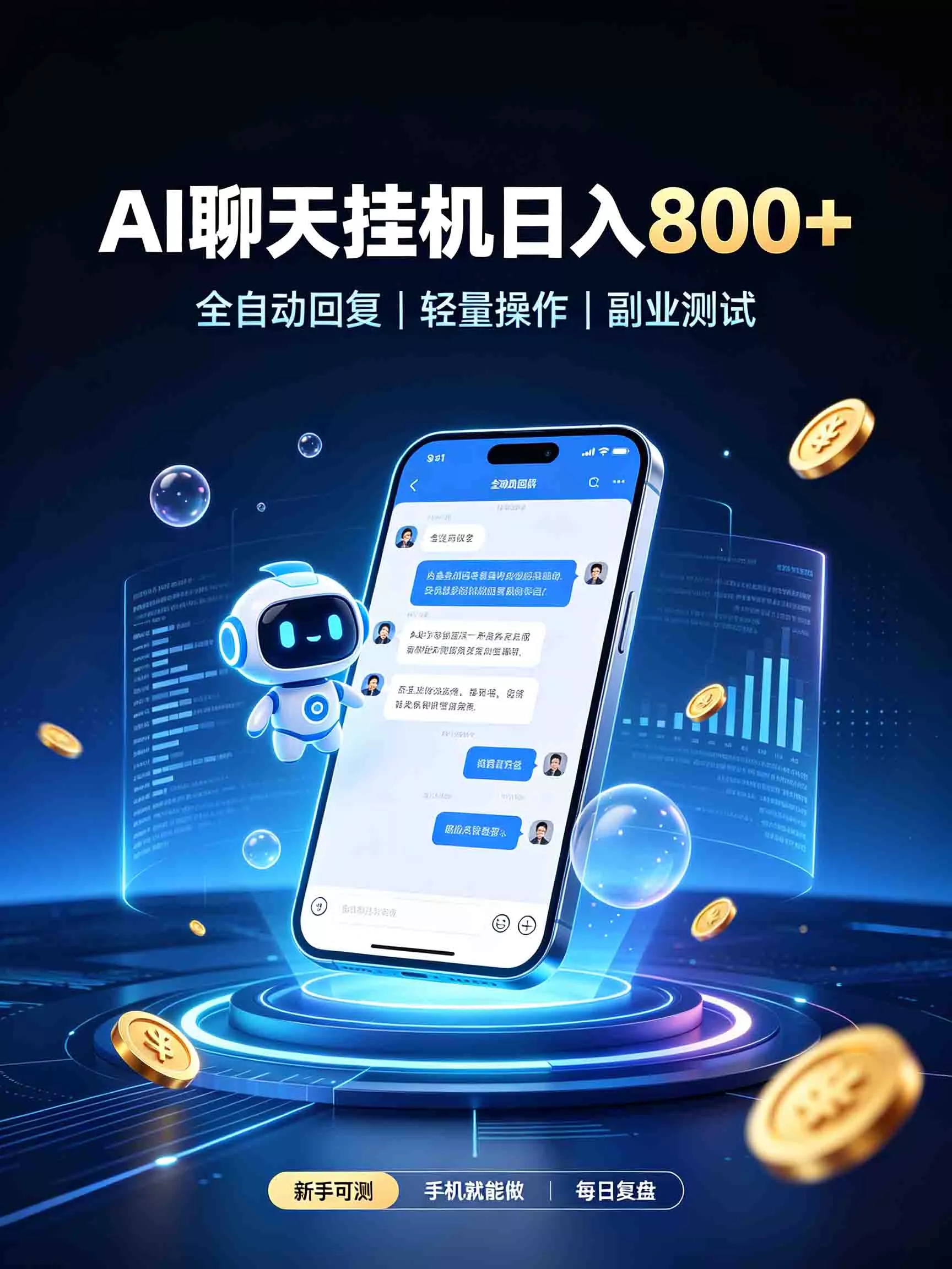 AI聊天挂机，日入800+，适用个人副业，工作室矩阵操作 - 来及网络