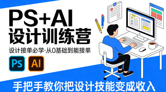 设计接单必学，PS+AI设计训练营，从0基础到能接单，手把手教你把设计技能变成收入 - 来及网络