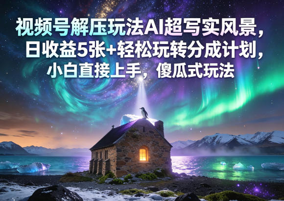 视频号解压玩法AI超写实风景，日收益5张+轻松玩转分成计划，小白直接上手，傻瓜式玩法 - 来及网络