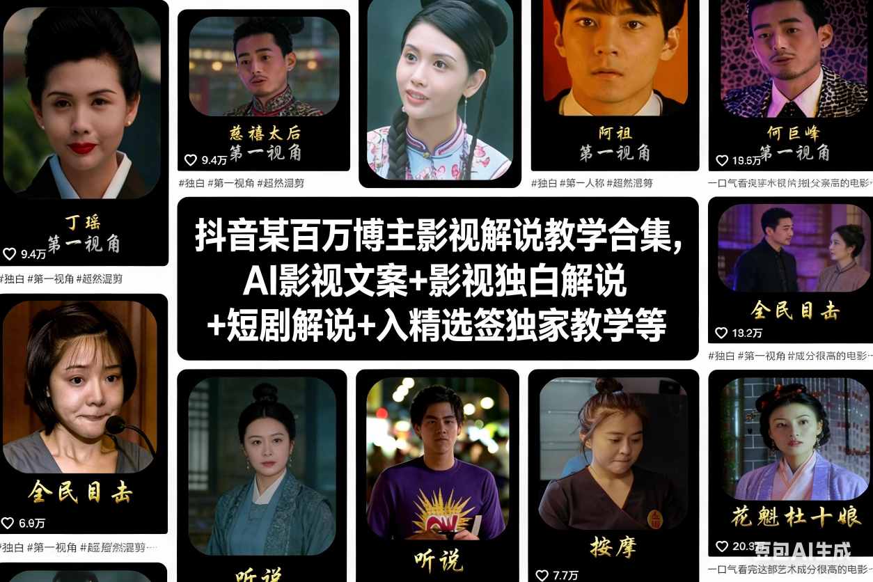 抖音某百万博主影视解说教学合集，AI影视文案+影视独白解说+短剧解说+入精选签独家教学等 - 来及网络