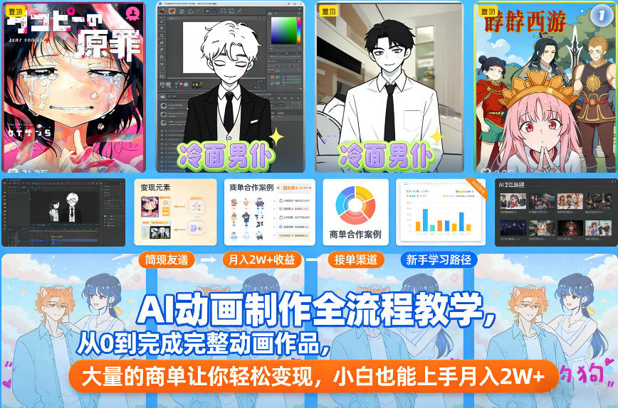 AI动画制作全流程教学，从0到完成完整动画作品，大量的商单让你轻松变现，小白也能上手月入2W+ - 来及网络