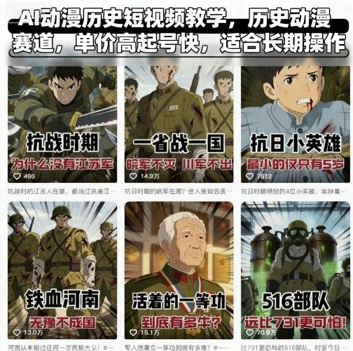 AI动漫历史短视频教学，历史动漫赛道，单价高起号快，适合长期操作 - 来及网络
