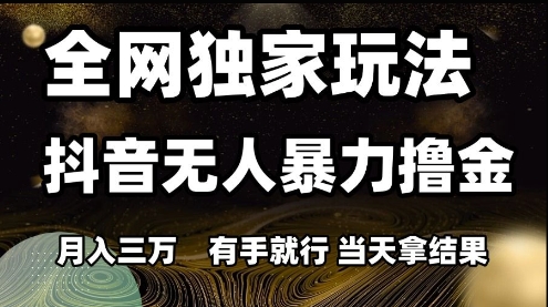 全网独家玩法抖音无人暴力撸金，月入3W，有手就行，当天拿结果【揭秘】 - 来及网络