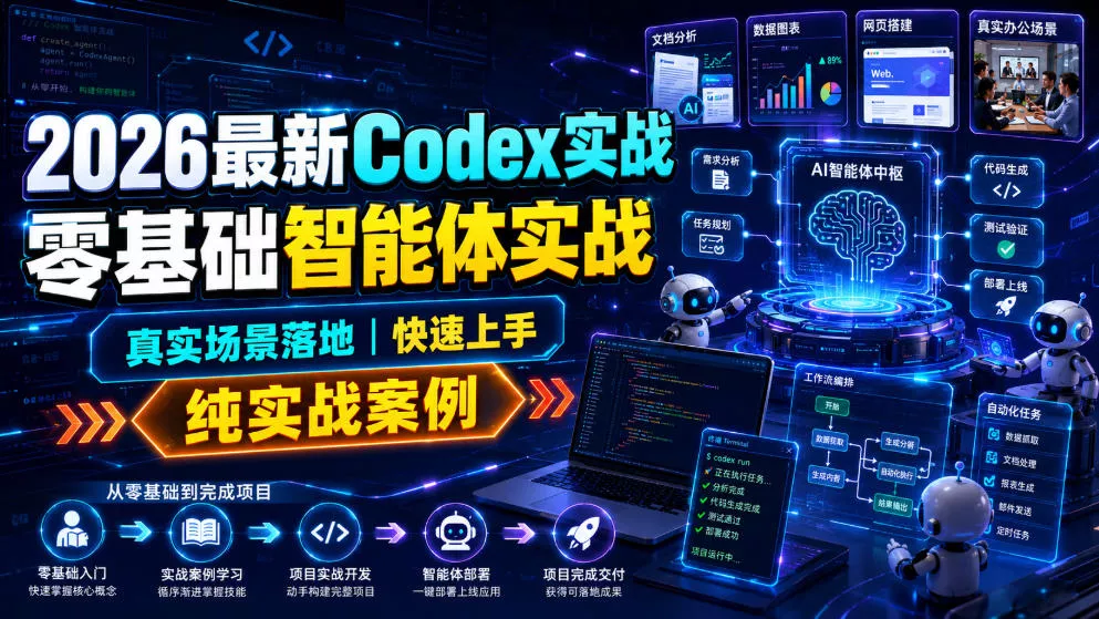 2026最新Codex实战零基础智能体实战，真实场景落地，快速上手，纯实战案例 - 来及网络