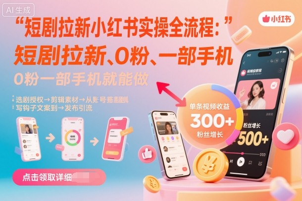 短剧拉新小红书实操全流程，0粉一部手机就可以做，详细教程 - 来及网络