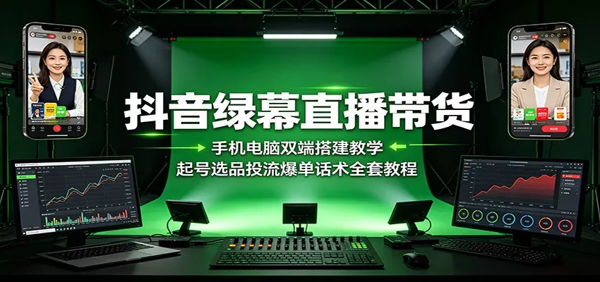 抖音绿幕直播带货：手机电脑双端搭建教学，起号选品投流爆单话术全套教程 - 来及网络