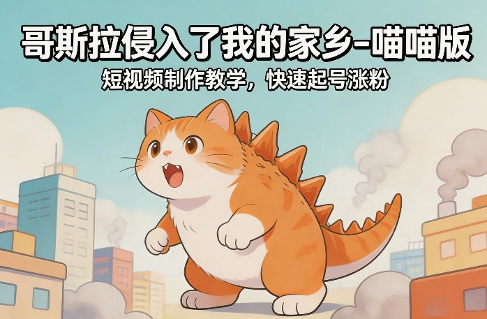 哥斯拉侵入了我的家乡–喵喵版短视频制作教学，快速起号涨粉 - 来及网络