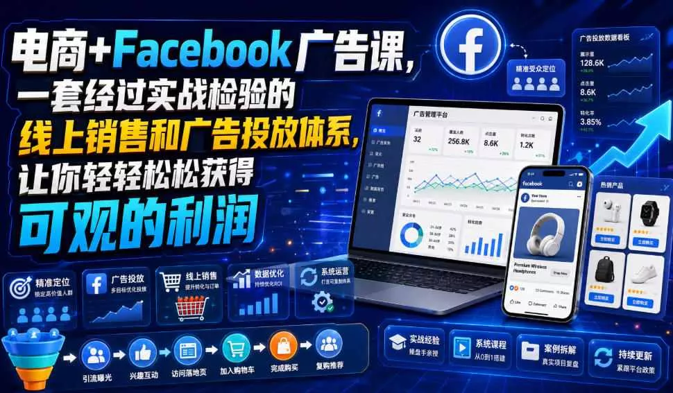 电商+Facebook广告课，一套经过实战检验的线上销售和广告投放体系，让你轻轻松松获得可观的利润【原创双语字幕】 - 来及网络