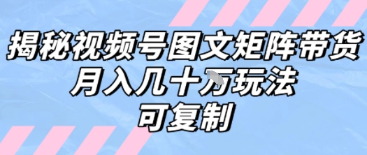 解密视频号图文矩阵带货，月入几个W的打法，可复制 - 来及网络