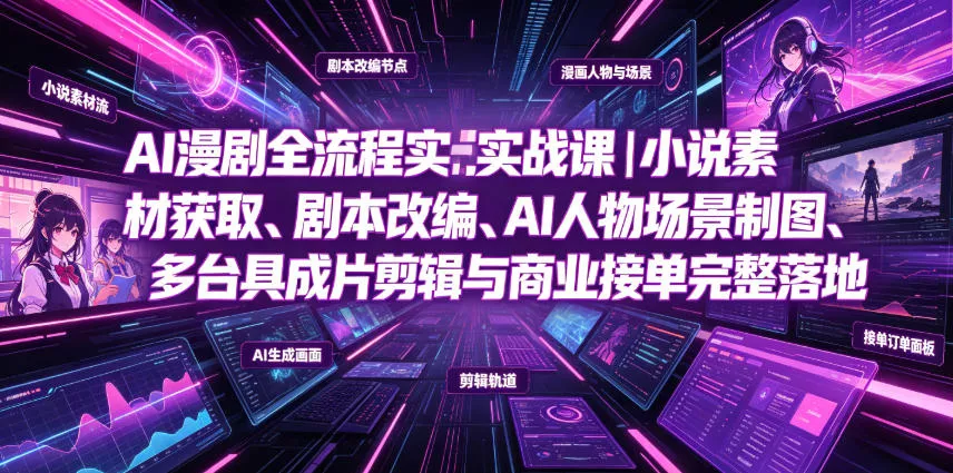AI漫剧全流程实战课｜小说素材获取、剧本改编、AI人物场景制图、多工具成片剪辑、平台付费变现与商业接单完整落地 - 来及网络
