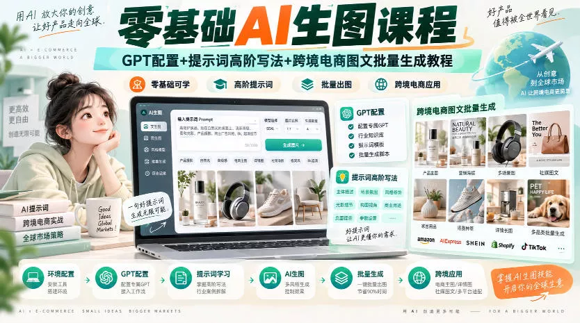 零基础AI生图课程，GPT配置+提示词高阶写法+跨境电商图文批量生成教程 - 来及网络