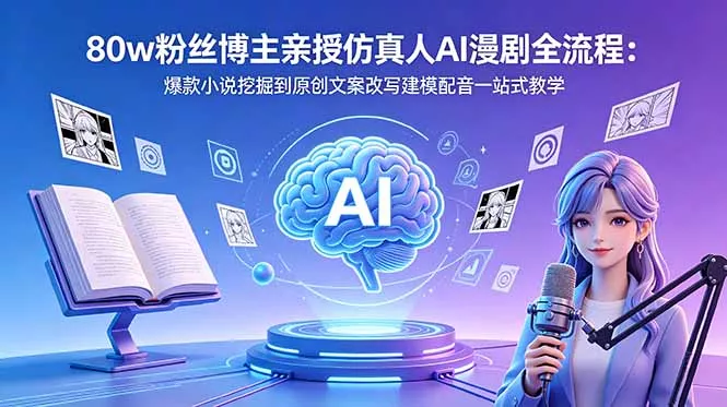 80w粉丝博主亲授仿真人AI漫剧全流程：爆款小说挖掘到原创文案改写建模配音一站式教学 - 来及网络