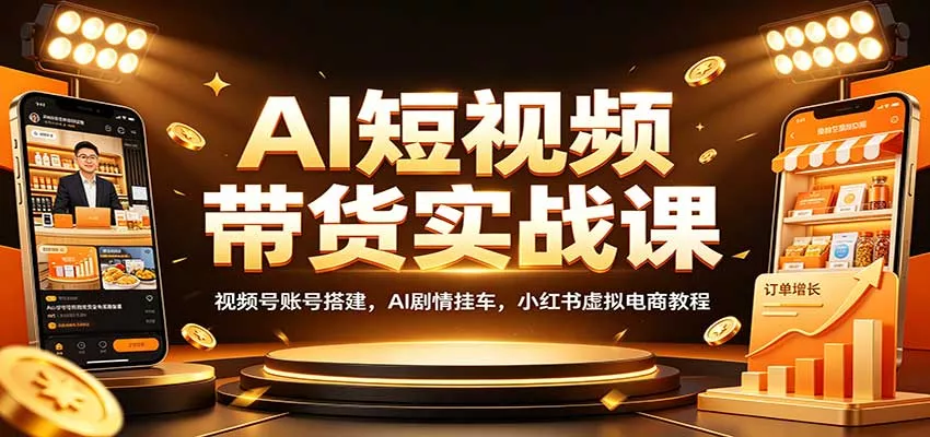 AI短视频带货实战课：视频号账号搭建，AI剧情挂车，小红书虚拟电商教程 - 来及网络
