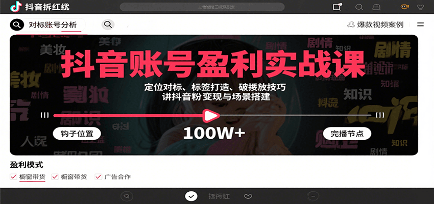 抖音账号盈利实战课，定位对标、标签打造、破播放技巧，讲涨粉变现与场景搭建 - 来及网络