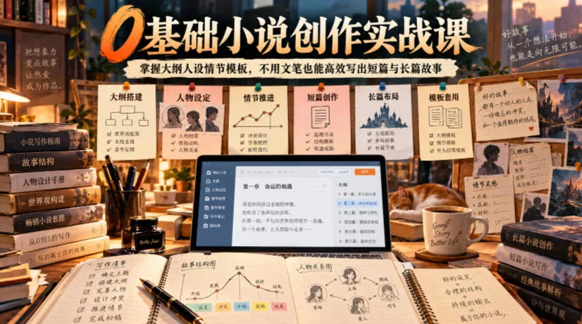 0基础小说创作实战课｜掌握大纲人设情节模板，不用文笔也能高效写出短篇与长篇故事 - 来及网络