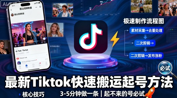 最新Tiktok快速搬运快速起号方法，3-5分钟做一条，起不来的号可以试试 - 来及网络