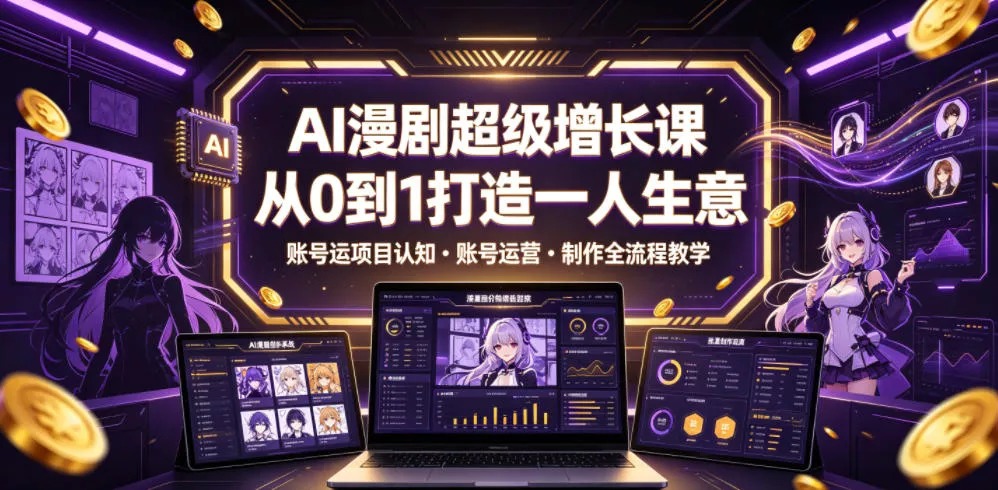 AI漫剧超级增长课，从0到1打造一人生意，项目认知・账号运营・制作全流程教学 - 来及网络