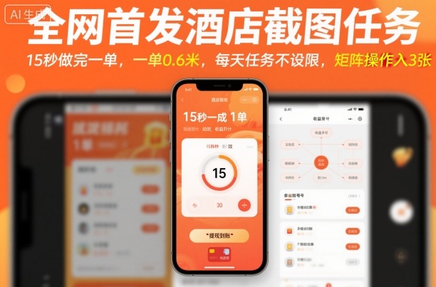 全网首发酒店截图任务，15秒做完一单，一单0.6米，每天任务不设限，矩阵操作日入3张【揭秘】 - 来及网络
