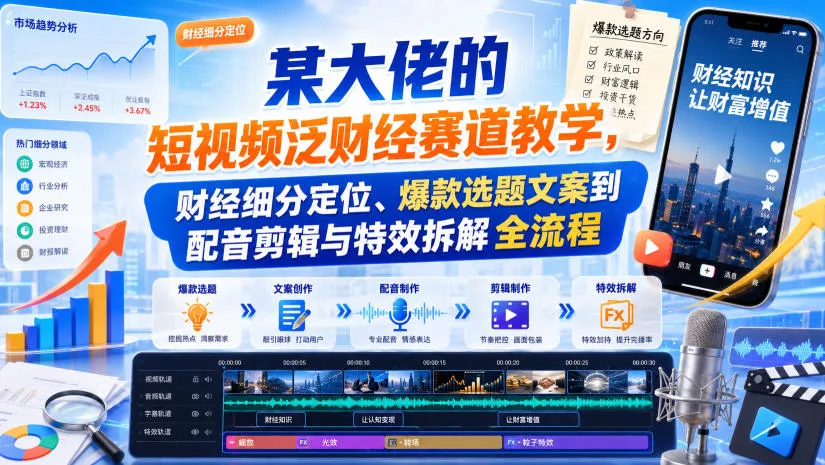 某大佬的短视频泛财经赛道教学，财经细分定位、爆款选题文案到配音剪辑与特效拆解全流程 - 来及网络
