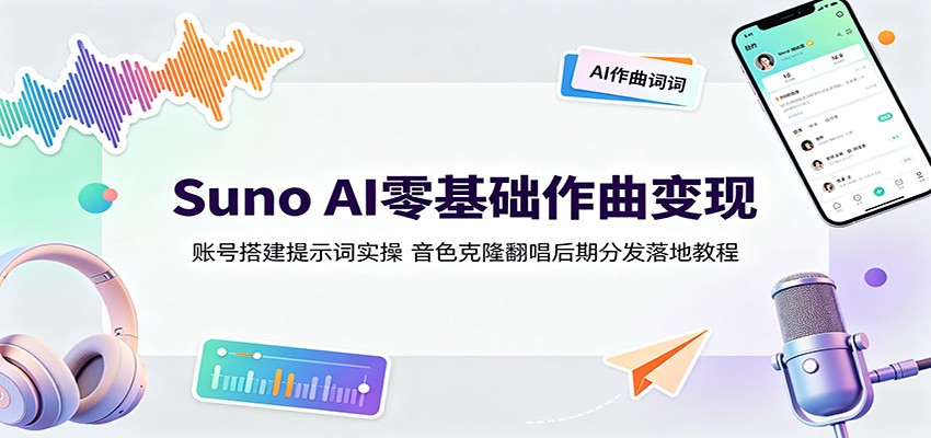 Suno AI零基础作曲变现：账号搭建提示词实操，音色克隆翻唱后期分发落地教程 - 来及网络