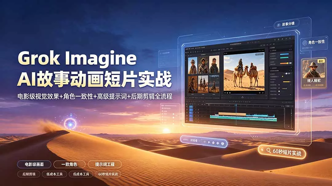 Grok Imagine AI故事动画短片实战：电影级视觉效果+角色一致性+高级提示词+后期剪辑全流程 - 来及网络