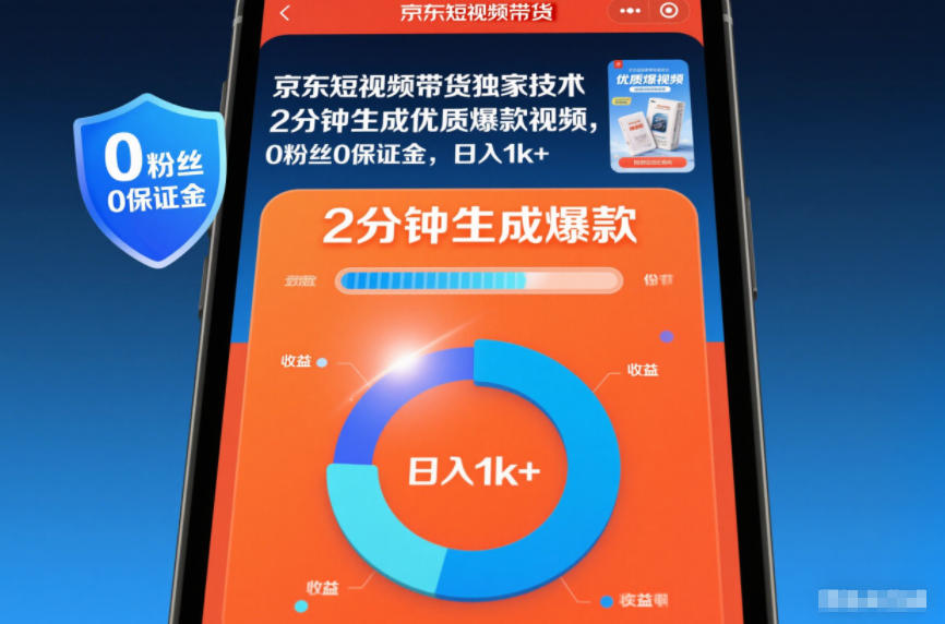 京东短视频带货独家技术，2分钟生成一条优质爆款视频，0粉丝0保证金，日入1k+【揭秘】 - 来及网络