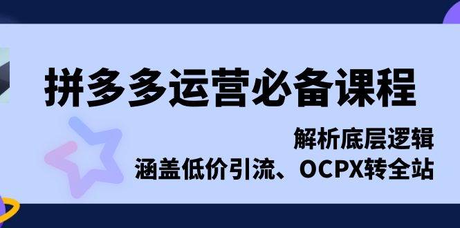 （13700期）拼多多运营必备课程，解析底层逻辑，涵盖低价引流、OCPX转全站 - 来及网络