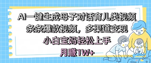 AI一键生成母子对话育儿类视频，条条爆款视频，多渠道变现，小白宝妈轻松上手，月入1W+ - 来及网络