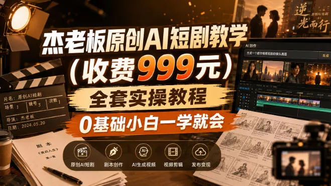 杰老板原创AI短剧教学(收费999元)，全套实操教程，0基础小白一学就会，非搬运技术 - 来及网络