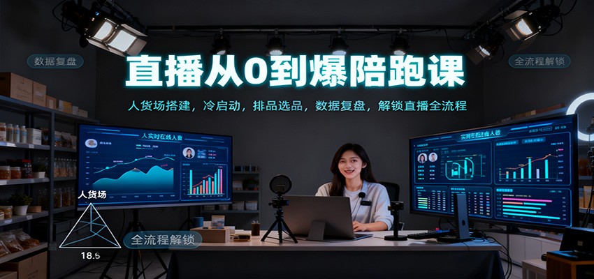 直播从0到爆陪跑课：人货场搭建，冷启动，排品选品，数据复盘，解锁直播全流程 - 来及网络