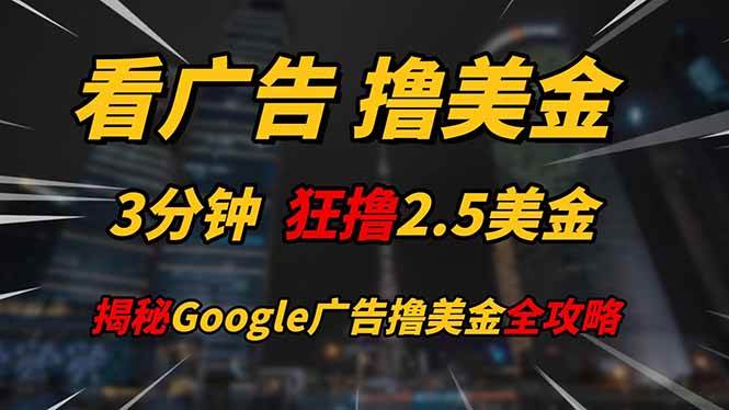 （14701期）看广告，撸美金！！3分钟赚2.5美金！！日入200美金不是梦！揭秘Google… - 来及网络