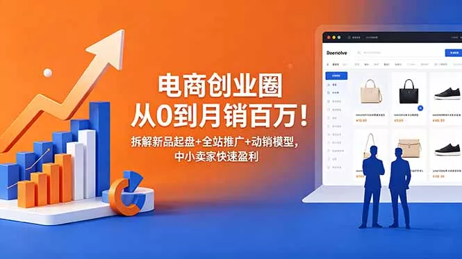 电商创业圈从0到月销百万！拆解新品起盘+全站推广+动销模型，中小卖家快速盈利 - 来及网络