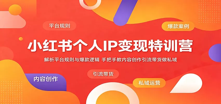 小红书个人IP变现特训营：解析平台规则与爆款逻辑，手把手教内容创作引流带货做私域 - 来及网络