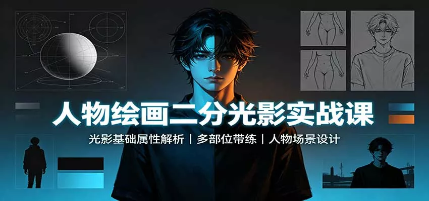 人物绘画二分光影实战课：光影基础属性解析，多部位带练，人物场景设计 - 来及网络
