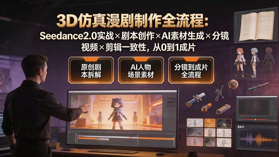 3D仿真漫剧制作全流程：Seedance2.0实战×剧本创作×AI素材生成×分镜视频×剪辑一致性，从0到1成片 - 来及网络