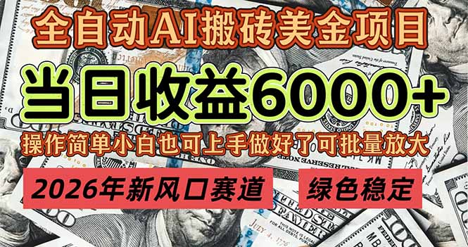 2026年新风口赛道，当日6000+以上，可批量放大，月收入20万+，长期绿色稳定的项目 - 来及网络