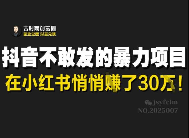抖音不敢发的暴利项目，在小红书悄悄挣了30W - 来及网络