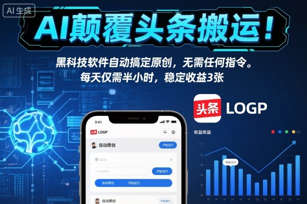 AI颠覆头条搬运！黑科技软件自动搞定原创，无需任何指令。每天仅需半小时，稳定收益3张【揭秘】 - 来及网络