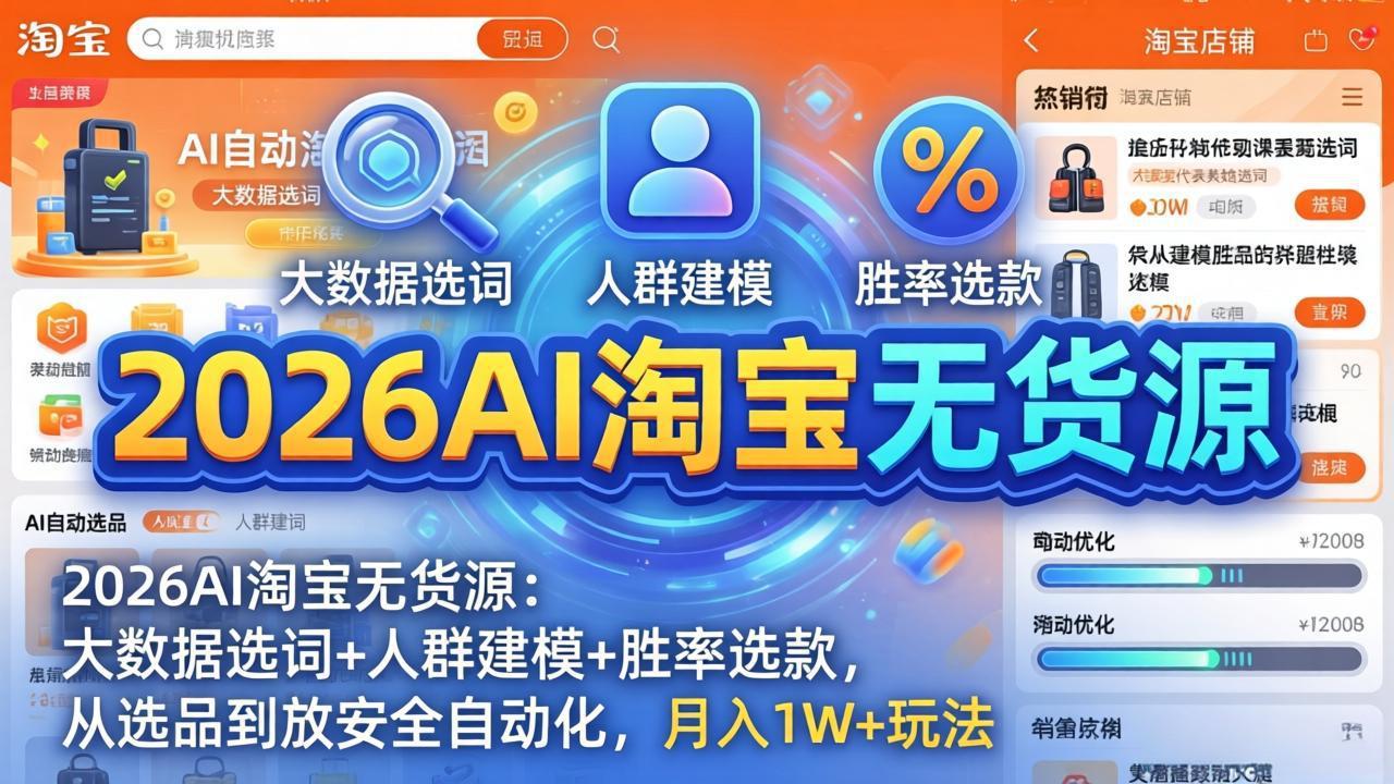 2026AI淘宝无货源-4月更新：大数据选词+人群建模+胜率选款，从选品到放大全自动化，月入1W+玩法 - 来及网络