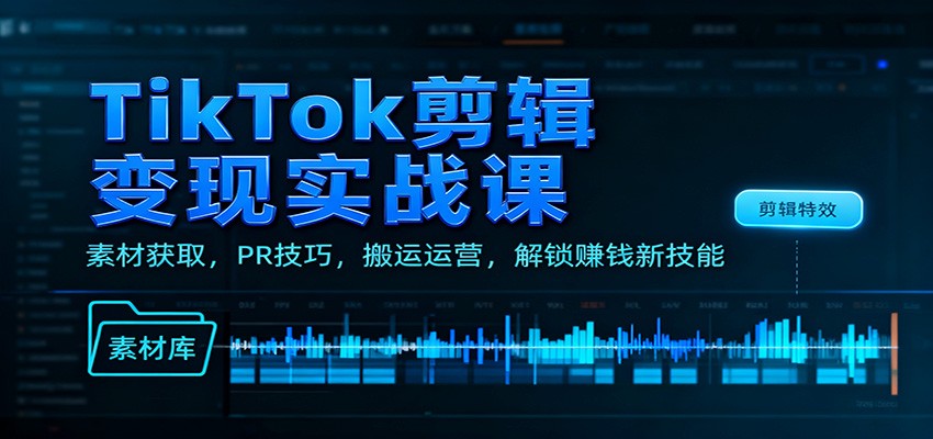 TikTok剪辑变现实战课：素材获取，PR技巧，搬运运营，解锁赚钱新技能 - 来及网络