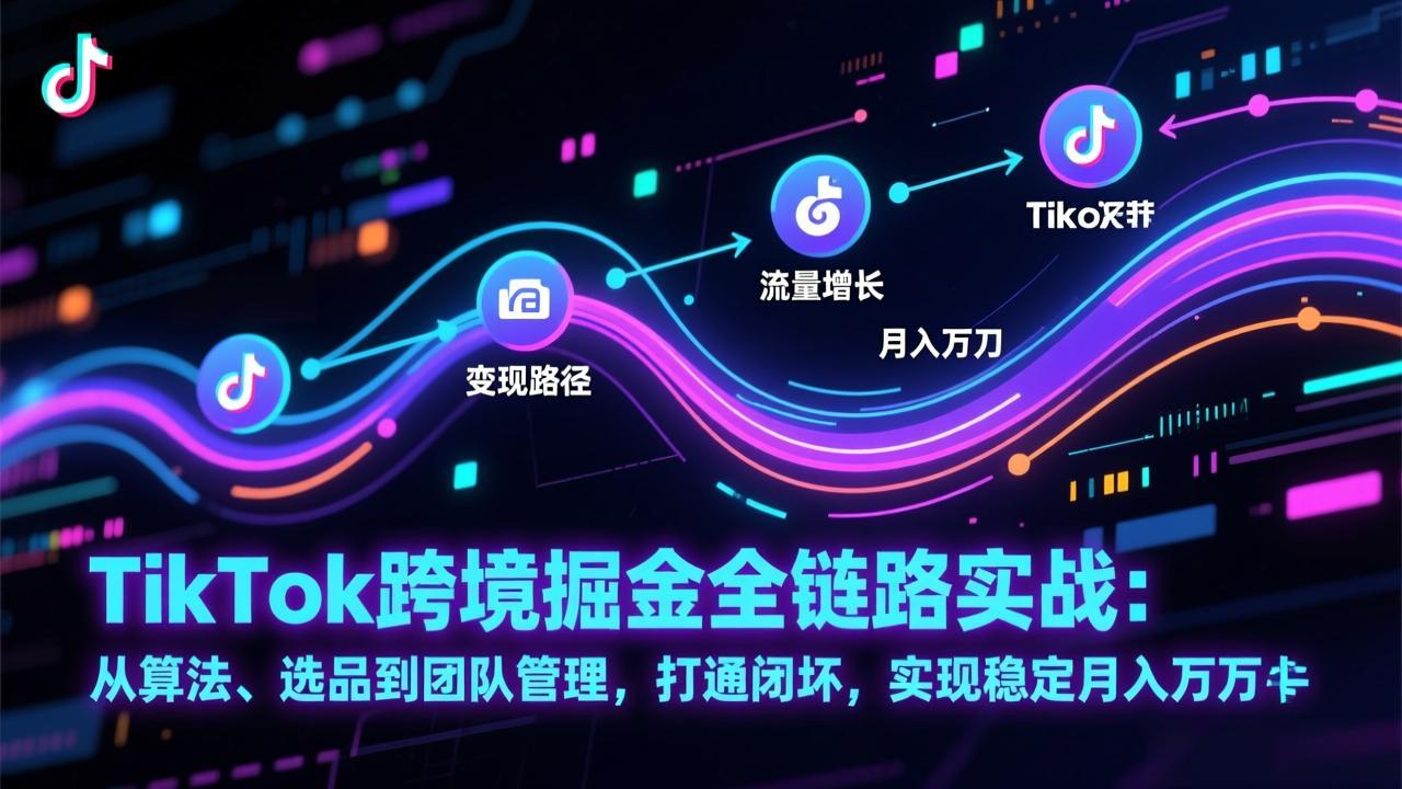 TikTok跨境掘金全链路实战：从算法、选品到团队管理，打通闭环，实现稳定月入万刀 - 来及网络