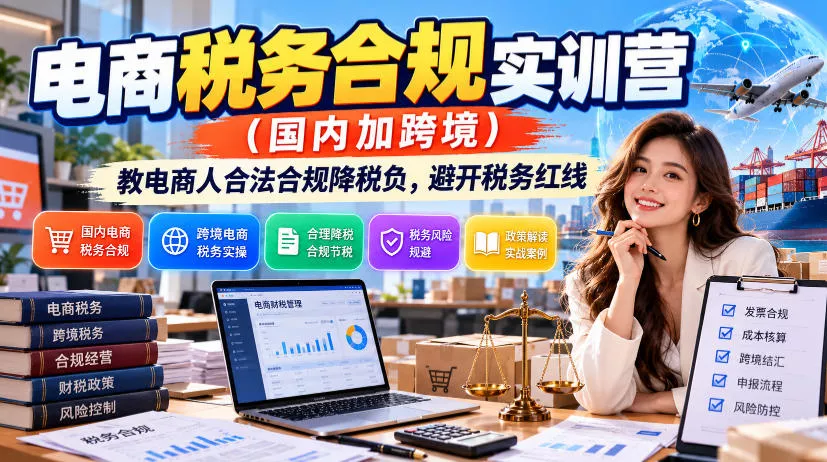 电商税务合规实训营(国内加跨境)，教电商人合法合规降税负，避开税务红线 - 来及网络