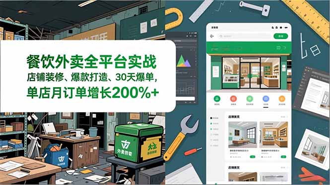 餐饮外卖全平台实战，店铺装修、爆款打造、30天爆单，手把手教学，单店月订单增长200%+ - 来及网络