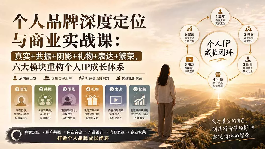 个人品牌深度定位与商业实战课：真实+共振+阴影+礼物+表达+繁荣，六大模块重构个人IP成长体系 - 来及网络