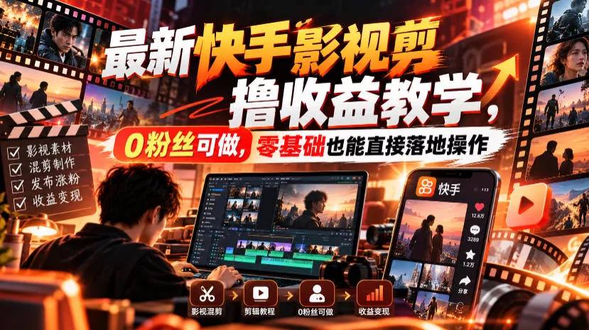 最新快手影视混剪撸收益教学，0粉丝可做，零基础也能直接落地操作 - 来及网络